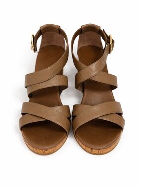 Cole Haan Tan Leather Crisscross Wedge Sandals